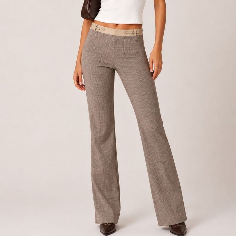 Bcbg Leather Waistband Plaid Pants Womens